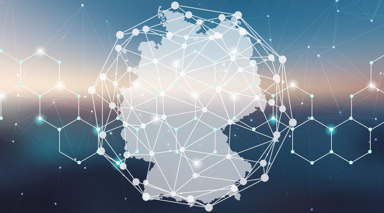Deutschlandkarte in einem Netz mit weißen Punkten (Quelle: © Farid / Adobe Stock) Deutschlandkarte in einem Netz mit weißen Punkten