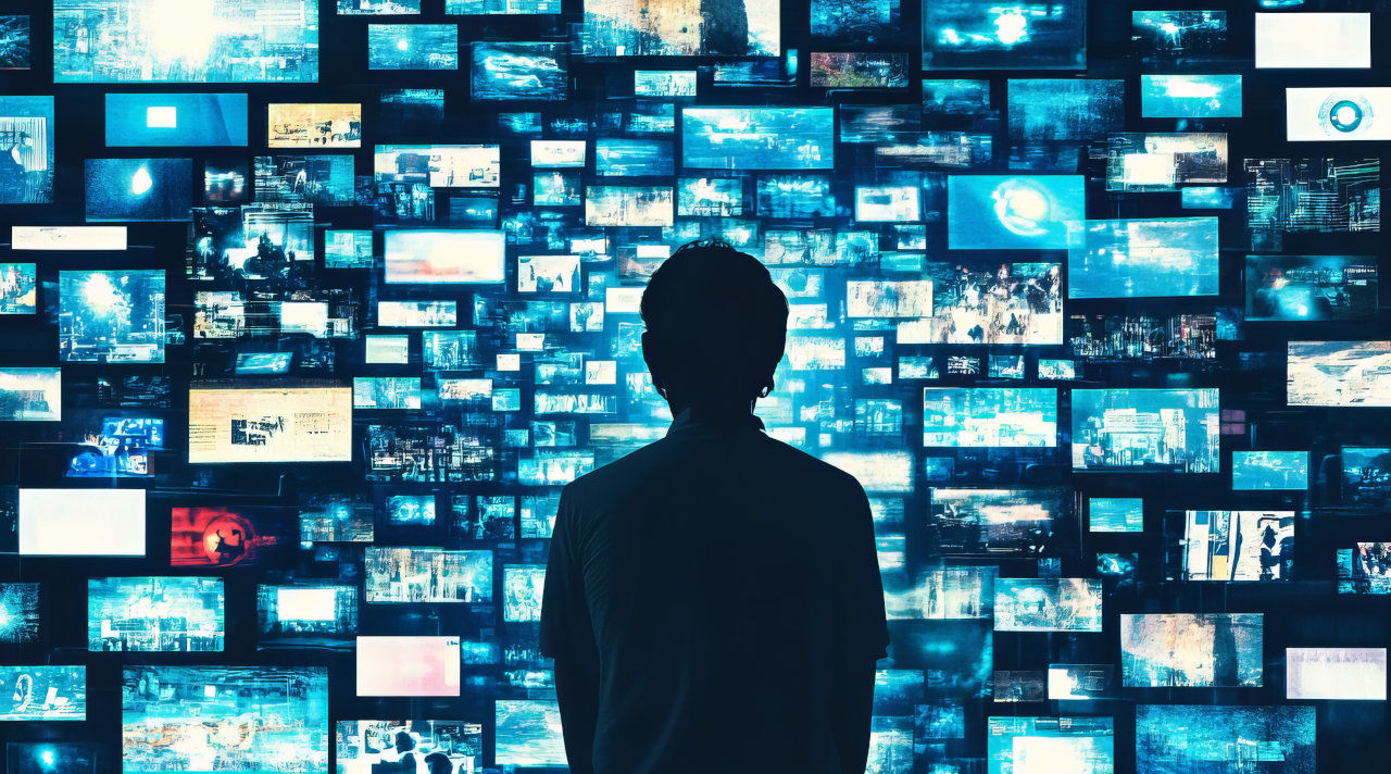 Silhouette einer Person vor vielen Monitoren (Quelle: © Thipphaphone / Adobe Stock) Silhouette einer Person vor vielen Monitoren